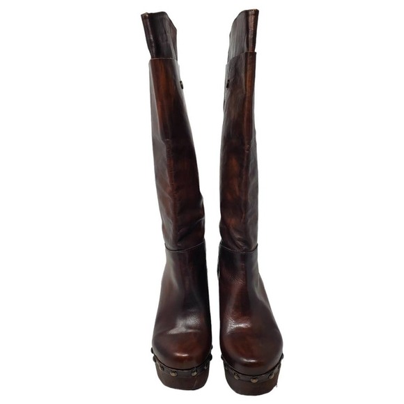 Charles David Leather Wooden Heel Boots Italy Sz 38 / 8 Y2K Slip-On Minimalist - Picture 2 of 15